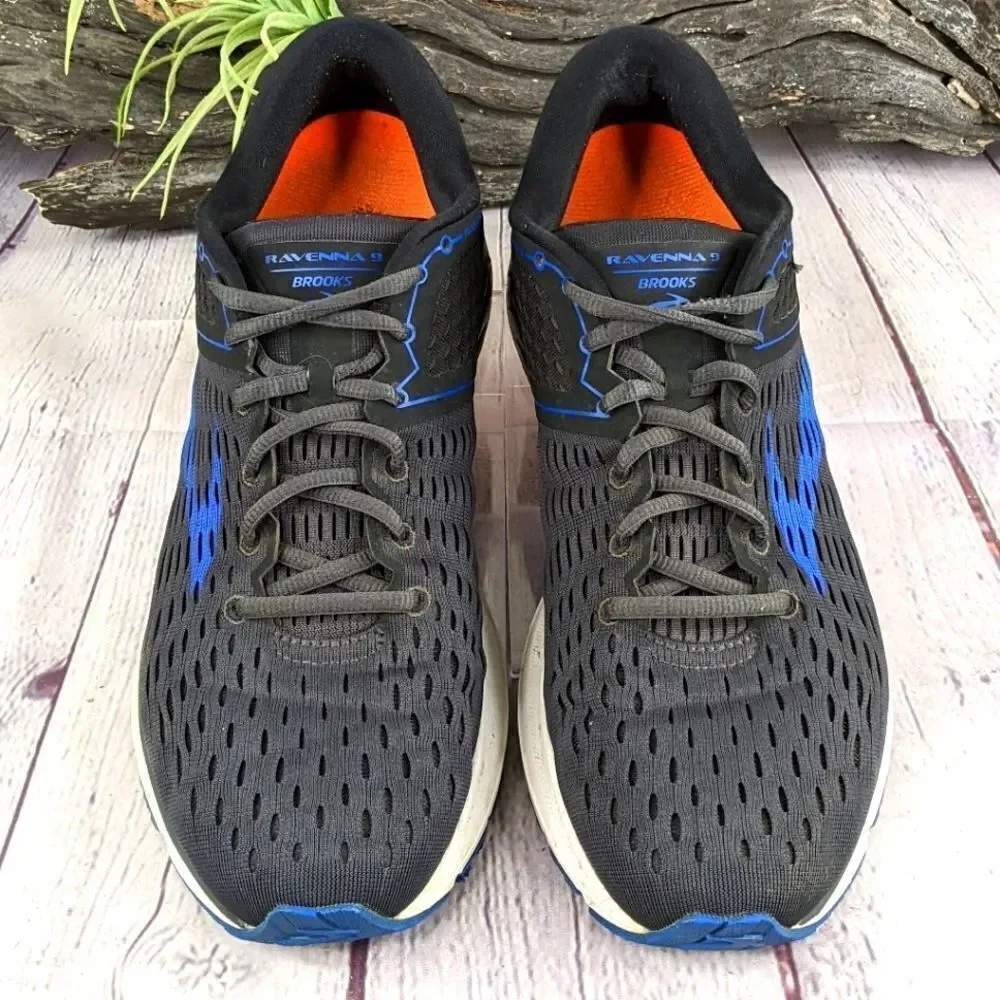 Brooks Ravenna 9 Running Shoes Sneakers - Ebony/Blue/Orange - Size 10 Medium (D)